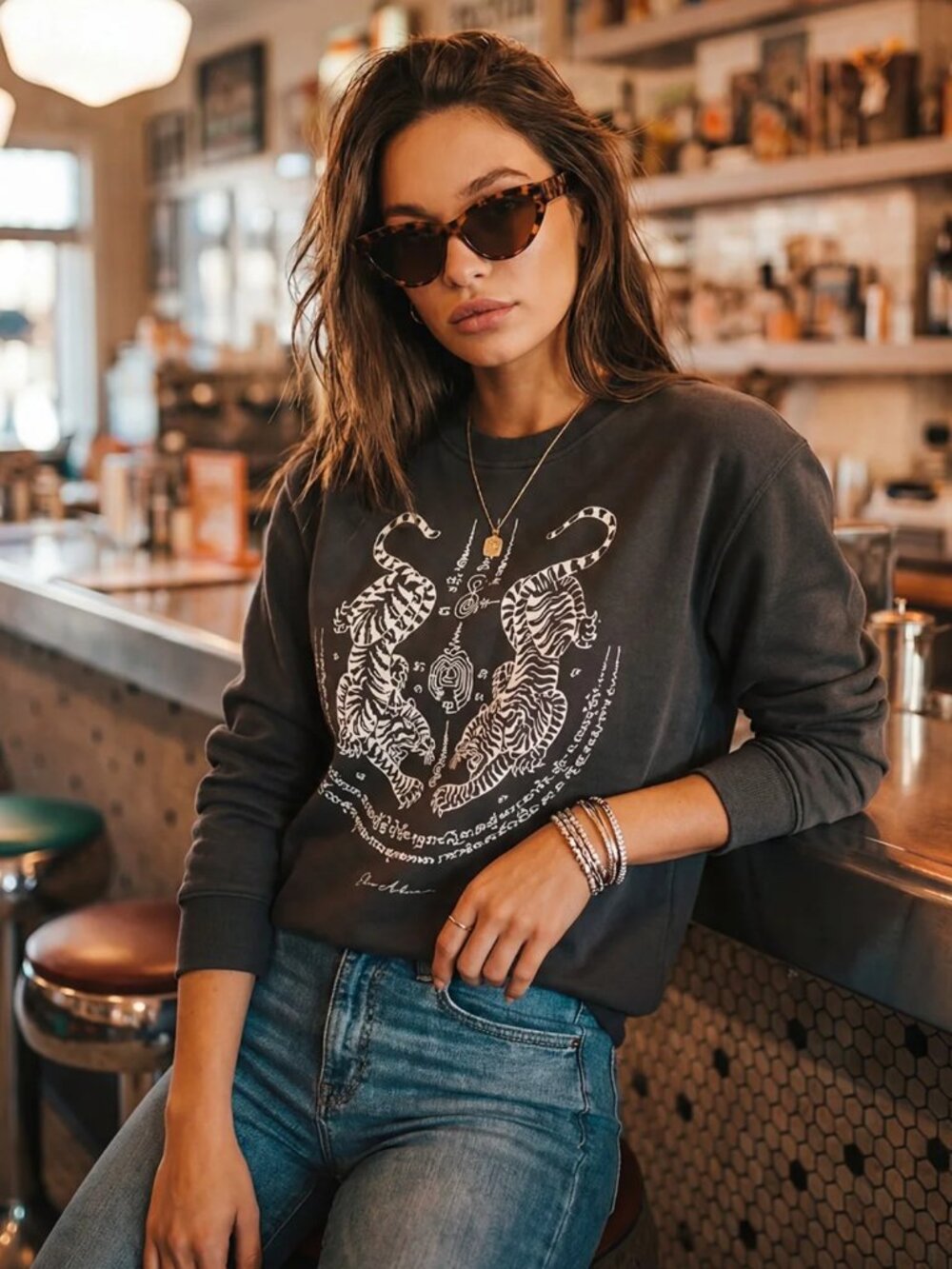NWT - Eden Ashram - Sak Yant Suea Koo (Twin Tigers) Premium Sweatshirt - Small - Picture 2 of 10
